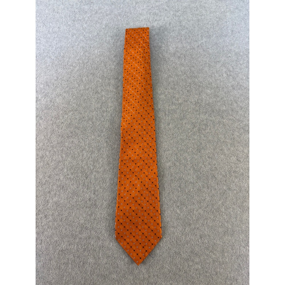 Nautica Mens Orange Diamond Geometric 100% Silk Necktie Classic Business Formal